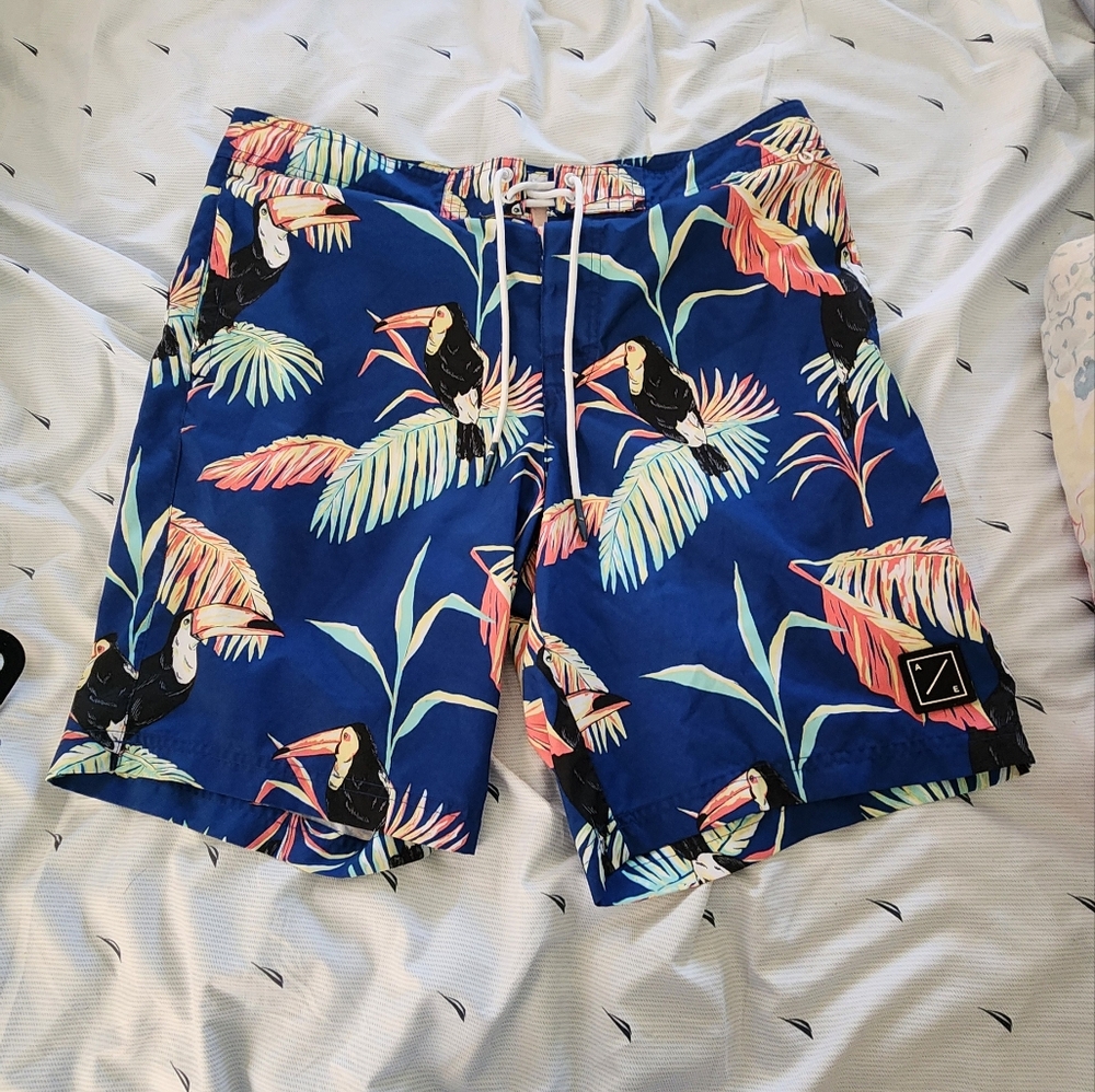 American Eagle Tropical Blue Swim Shorts w/back Pocket